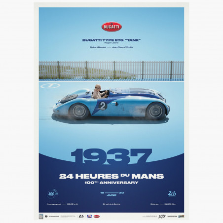 Affiche Bugatti Type 57G "TANK" 1937 - 24H Le Mans